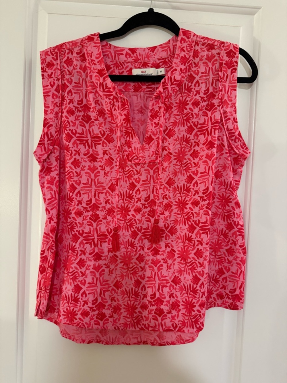 Vineyard Vines Pink and Red Floral Sleeveless Tassel Tie Top